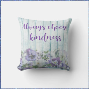 Inspirational Kindness Blue Floral Throw Pillow