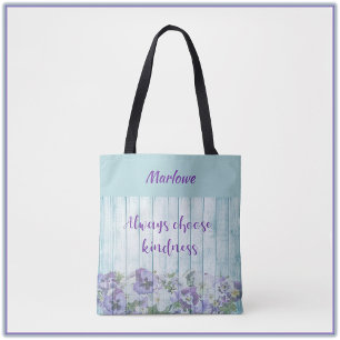 Inspirational Kindness Blue Floral Tote Bag
