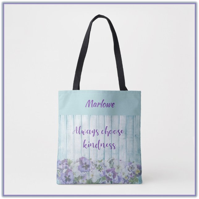 Inspirational Kindness Blue Floral Tote Bag (Creator Uploaded)