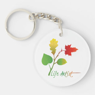 Inspirational Life Artist Slogan, Colourful Leaves Keychain