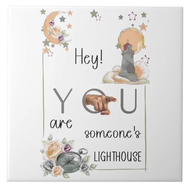 Inspirational Lighthouse Gift Positive Reminder Tile (Front)