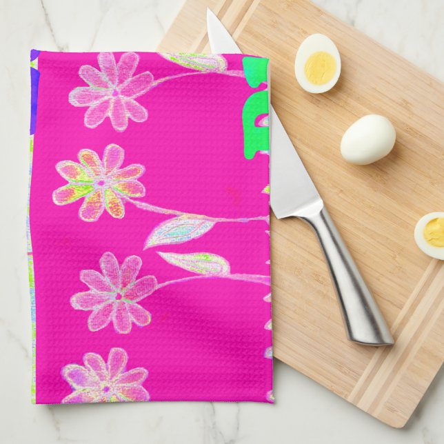 Inspirational Love Eat Play Flower Design Kitchen Towel (Quarter Fold)