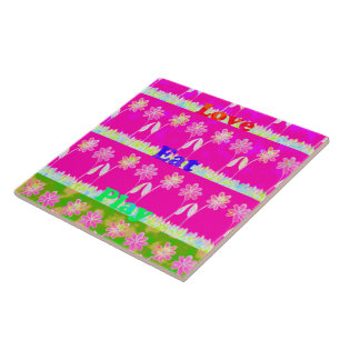 Inspirational Love Eat Play Flower Design Tile
