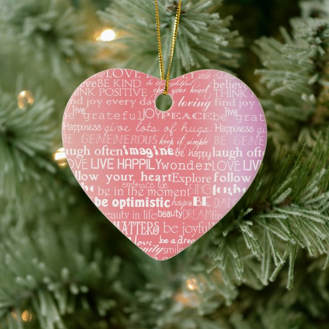 Inspirational Love Joy Peace Peach Pink  Ceramic Ornament (Tree)