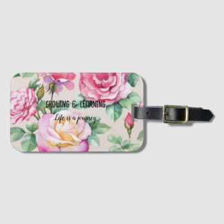 Inspirational luggage tag. Growing & Learning. Luggage Tag