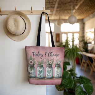 Inspirational Mason Jar Choose Faith, Hope, & Joy Tote Bag