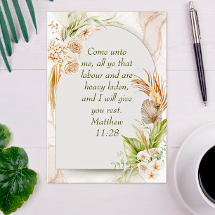 Inspirational Matthew 11:28 Floral Arch boho Postcard