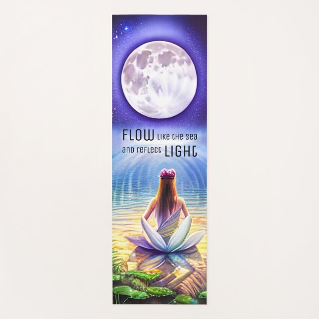 Inspirational Meditating Lotus Flower Full Moon Yoga Mat (Front)