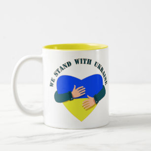 Inspirational message We stand with Ukraine Two-Tone Coffee Mug