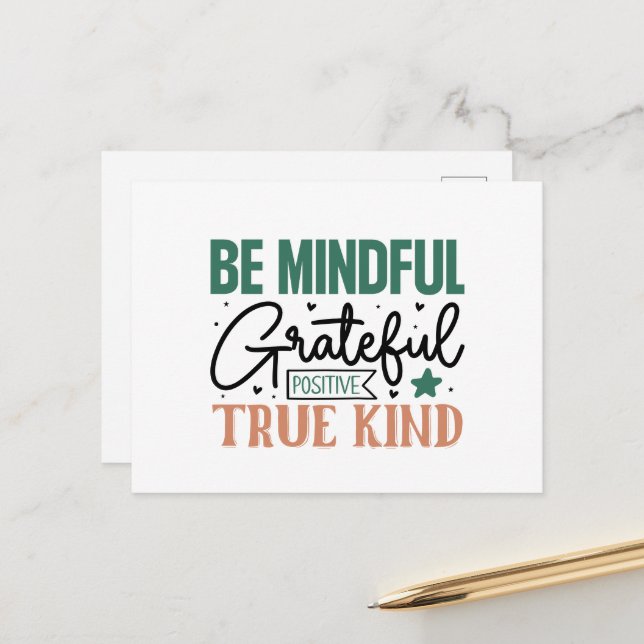 Inspirational mindful grateful positive kind word  postcard (Front/Back In Situ)