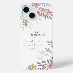Inspirational Modern White Pink Floral Religious  iPhone 15 Case