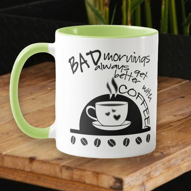 Inspirational Mornings Better With Coffee Black Mug (Select from 10 handle & inside mug color options)