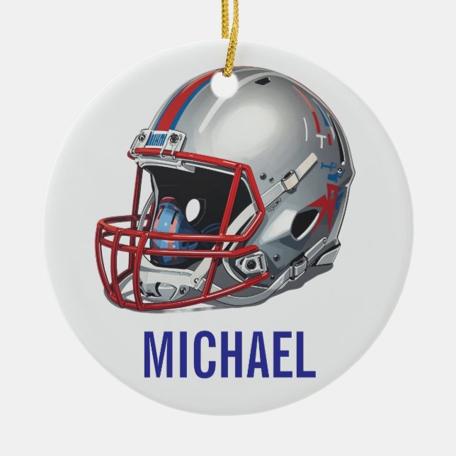 Inspirational Motivational Football Helmet Name Ceramic Ornament (Front)