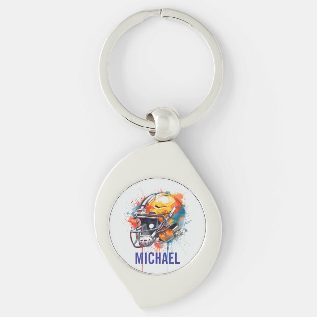 Inspirational Motivational Football Helmet Name Keychain (Front)