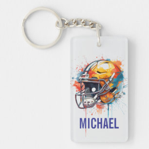 Inspirational Motivational Football Helmet Name Keychain