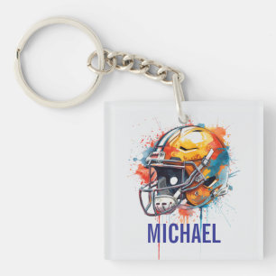Inspirational Motivational Football Helmet Name Keychain