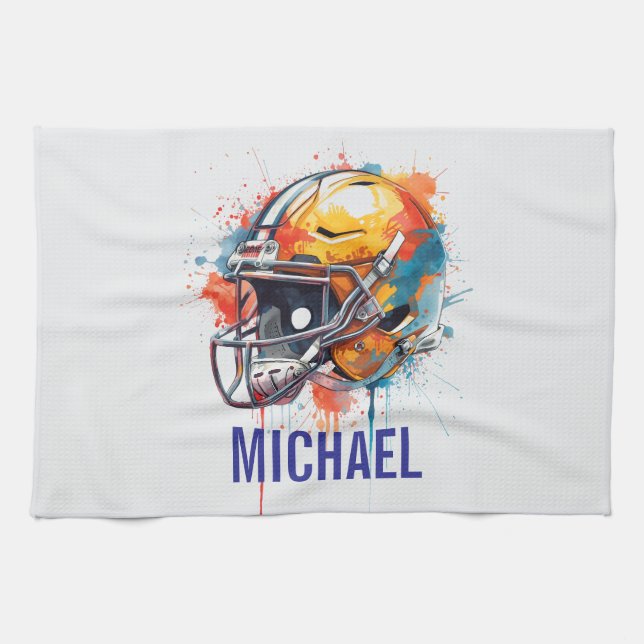 Inspirational Motivational Football Helmet Name Kitchen Towel (Horizontal)