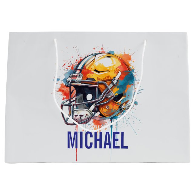Inspirational Motivational Football Helmet Name Large Gift Bag (Front)