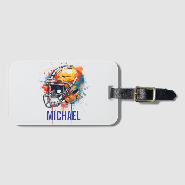 Inspirational Motivational Football Helmet Name Luggage Tag (Front Horizontal)