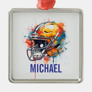 Inspirational Motivational Football Helmet Name Metal Ornament
