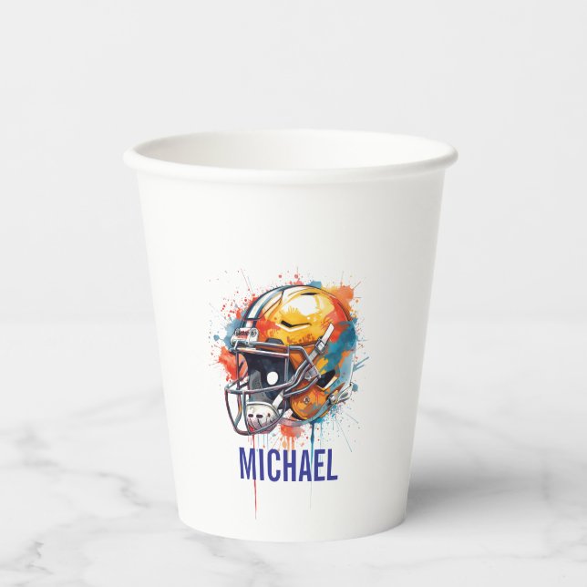 Inspirational Motivational Football Helmet Name Paper Cups (Front)