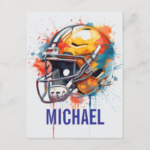 Inspirational Motivational Football Helmet Name Postcard