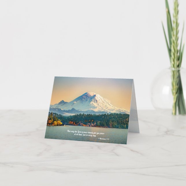 Inspirational Mount Rainier Peace Scripture Blank Holiday Card (Front)