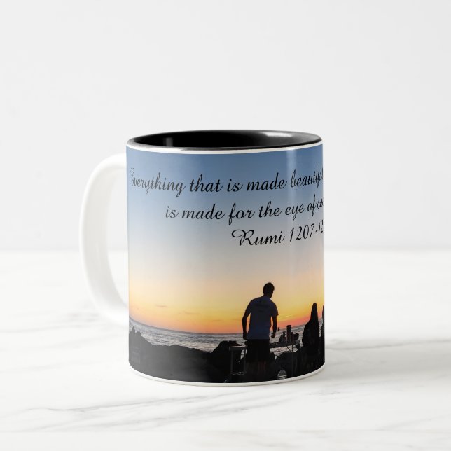 Inspirational Mug with Sunset and Rumi Quote (Front Left)