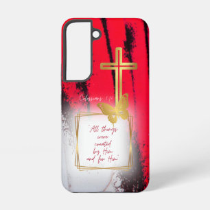 Inspirational Nature Bible Black Red Gold Cross Samsung Galaxy Case