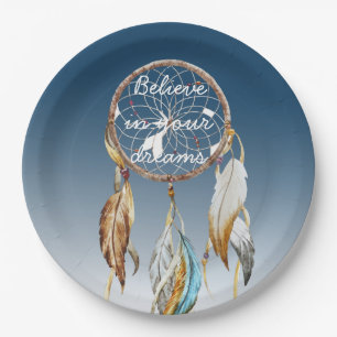 Inspirational Navy Blue Ombre Dream catcher Paper Plate
