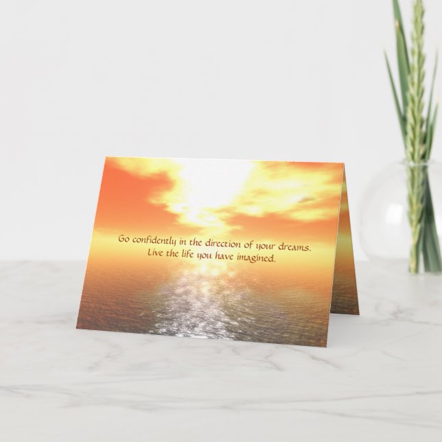 Inspirational Orange Sunset Over Calm Sea Card (Front)