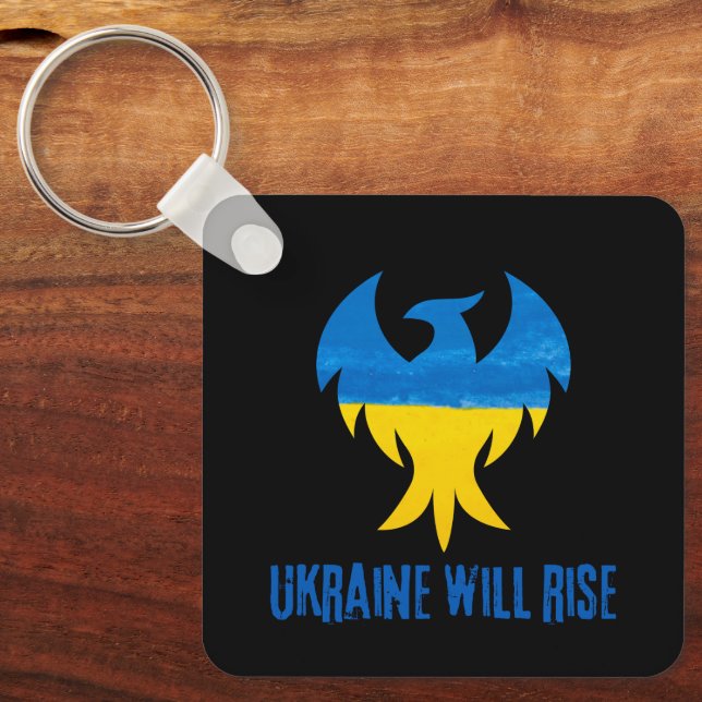Inspirational Phoenix Rising Ukraine Colours Keychain (Front)