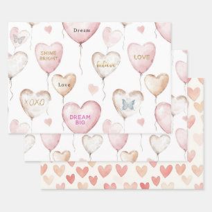 Inspirational Pink Cream Hearts Wrapping Paper Sheet