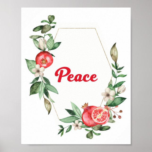 Inspirational Pink Floral Pomegranate Peace Poster (Front)