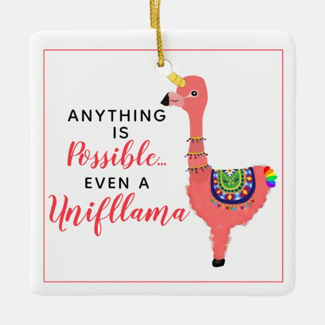 Inspirational Pink Unicorn Flamingo Llama Xmas Ceramic Ornament (Front)