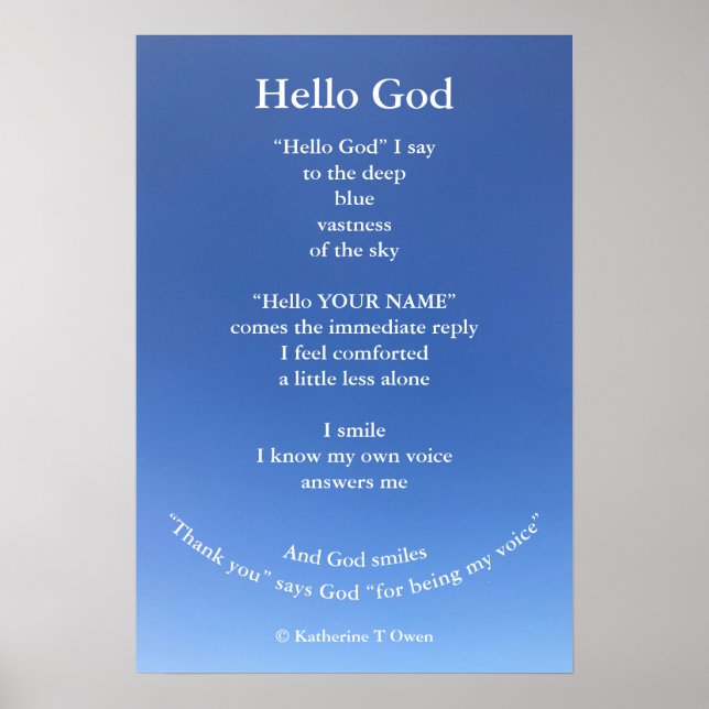 Inspirational Poem, Hello God, Spiritual Poster (Front)