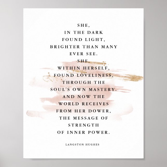 Inspirational Poem She In The Dark Langston Hughes Poster (Front)