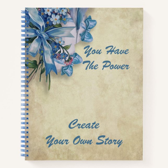 Inspirational Power Quote Elegant Blue Floral Notebook (Front)