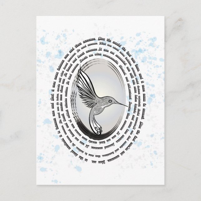 Inspirational prayer hummingbird drawing postcard (Front)