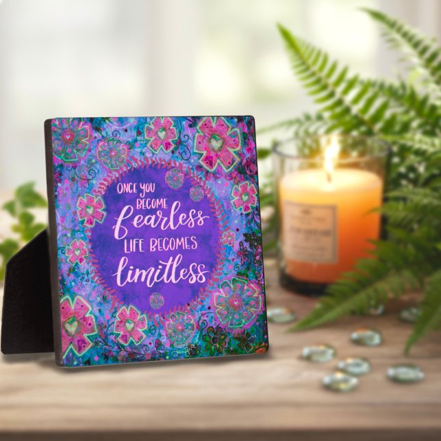Inspirational Purple Floral Pretty Fun Fearless Plaque (Creator Uploaded)