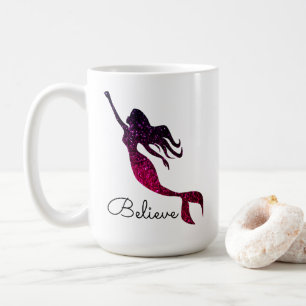 Inspirational Purple Mermaid Silhouette Believe  Coffee Mug