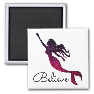 Inspirational Purple Mermaid Silhouette   Believe Magnet