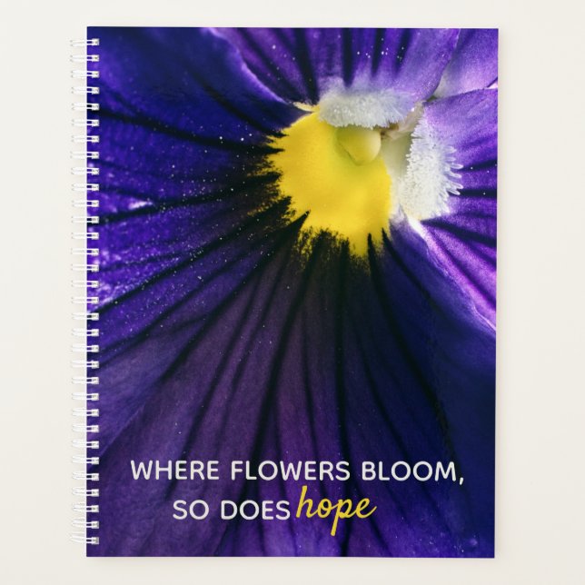 Inspirational purple pansy macro photograph modern planner (Front)