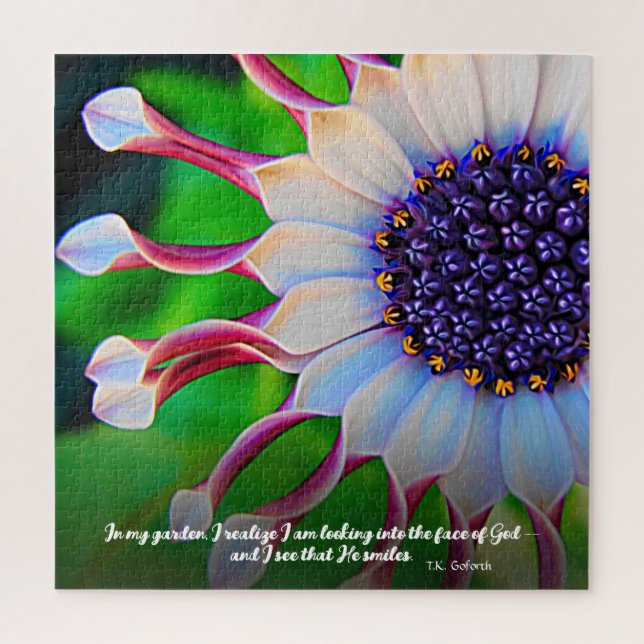 Inspirational Purple Pink Daisy God Smiles Floral Jigsaw Puzzle (Vertical)