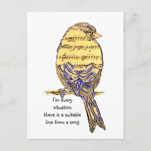 Inspirational Quote about Songs Life Cute Bird Postcard (Front)