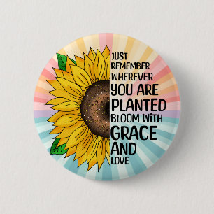 Inspirational Quote and Hand Drawn Sunflower 2 Inch Round Button