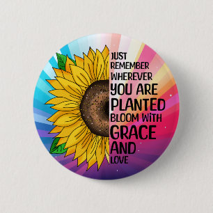 Inspirational Quote and Hand Drawn Sunflower 2 Inch Round Button