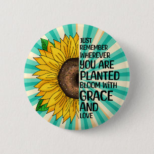 Inspirational Quote and Hand Drawn Sunflower 2 Inch Round Button