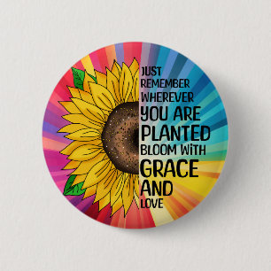 Inspirational Quote and Hand Drawn Sunflower 2 Inch Round Button