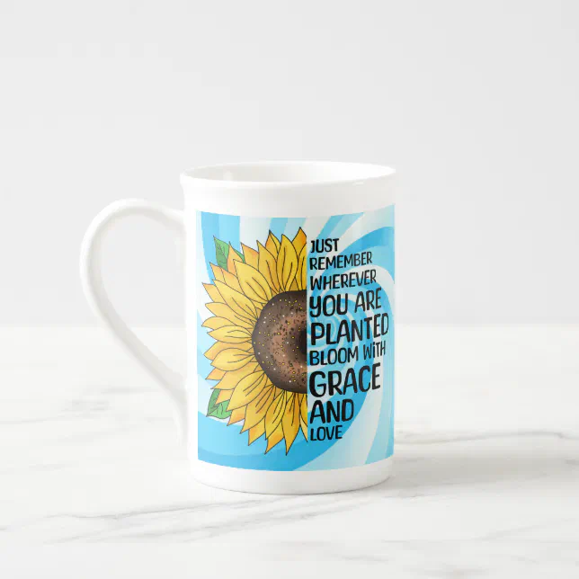 Inspirational Quote And Hand Drawn Sunflower Bone China Mug 